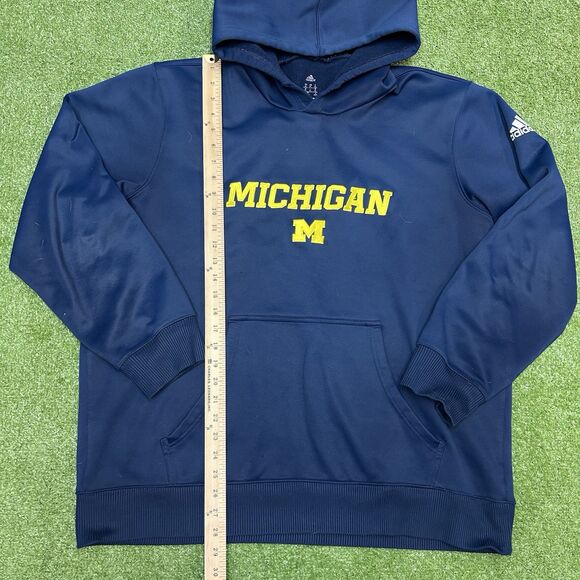 Michigan Wolverines Hoodie Men XL Navy Adidas Climawarm NCAA Pullover Sweatshirt - Picture 7 of 8